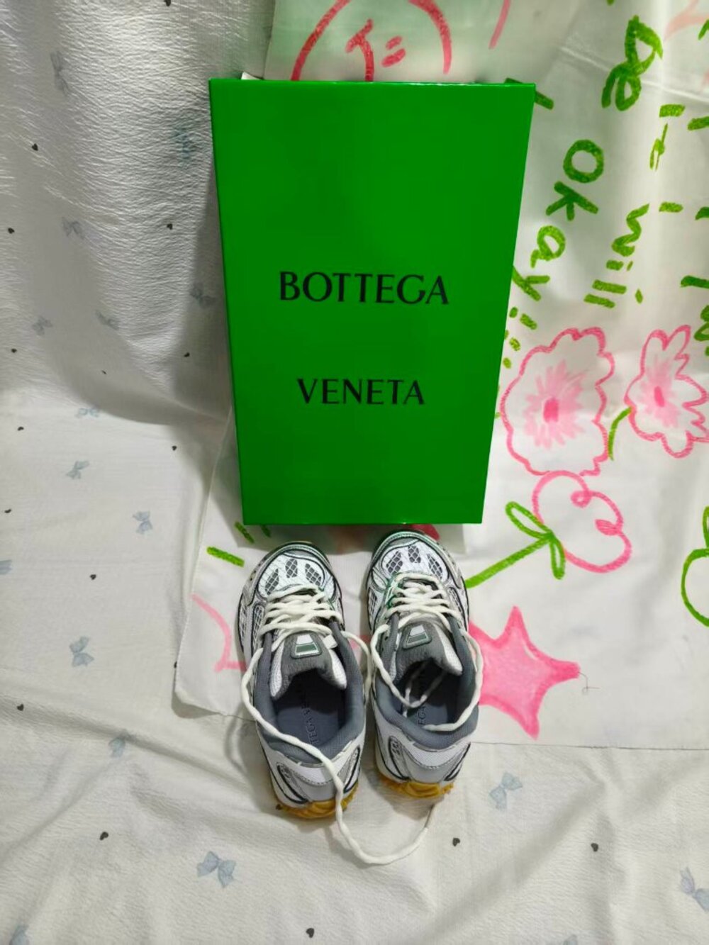 Bottega Veneta Orbit Sneakers White Silver Mesh Gum Sole Unisex With Box
